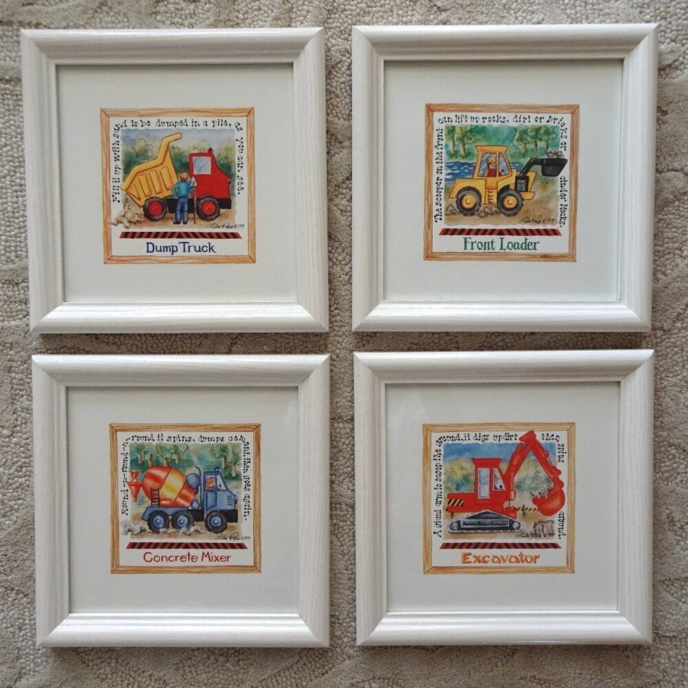 Child Wall Art Boys Kids Pictures Construction Equipment Trucks Framed Lila Rose